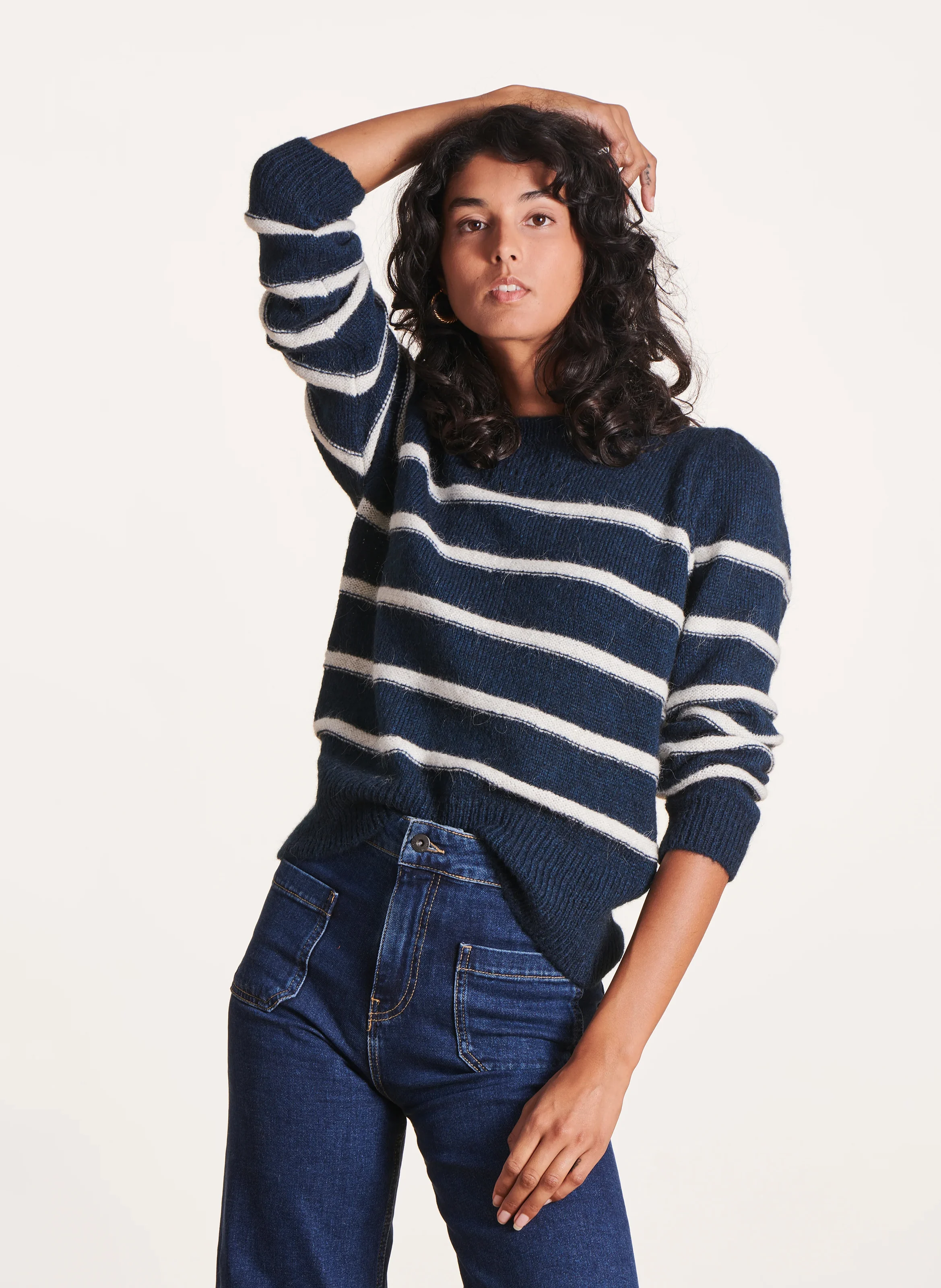 Pull col rond rayé| Multicolore