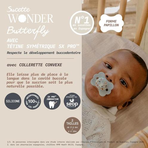Sucette Butterfly tétine SXPro 6/18m Wonderland Bleu - SUAVINEX
