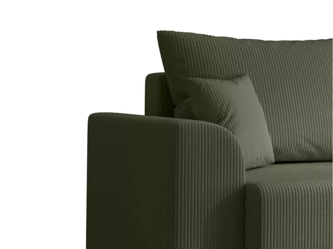 Canapé d'angle convertible et réversible en velours côtelé vert kaki NESSARO
