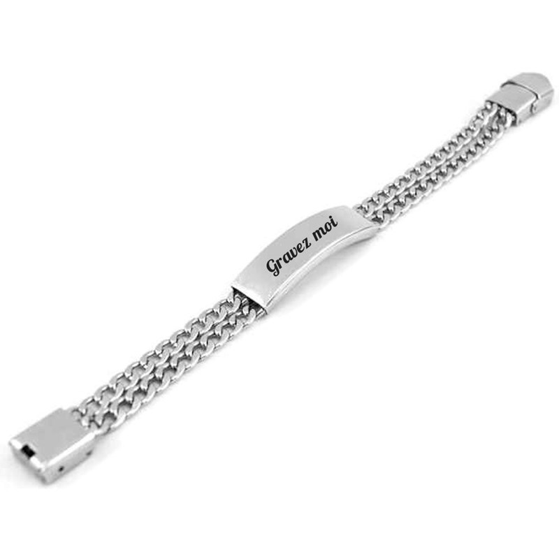 Bracelet gourmette multirang avec plaque coulissante acier inoxydable prénom gravure personnalisée