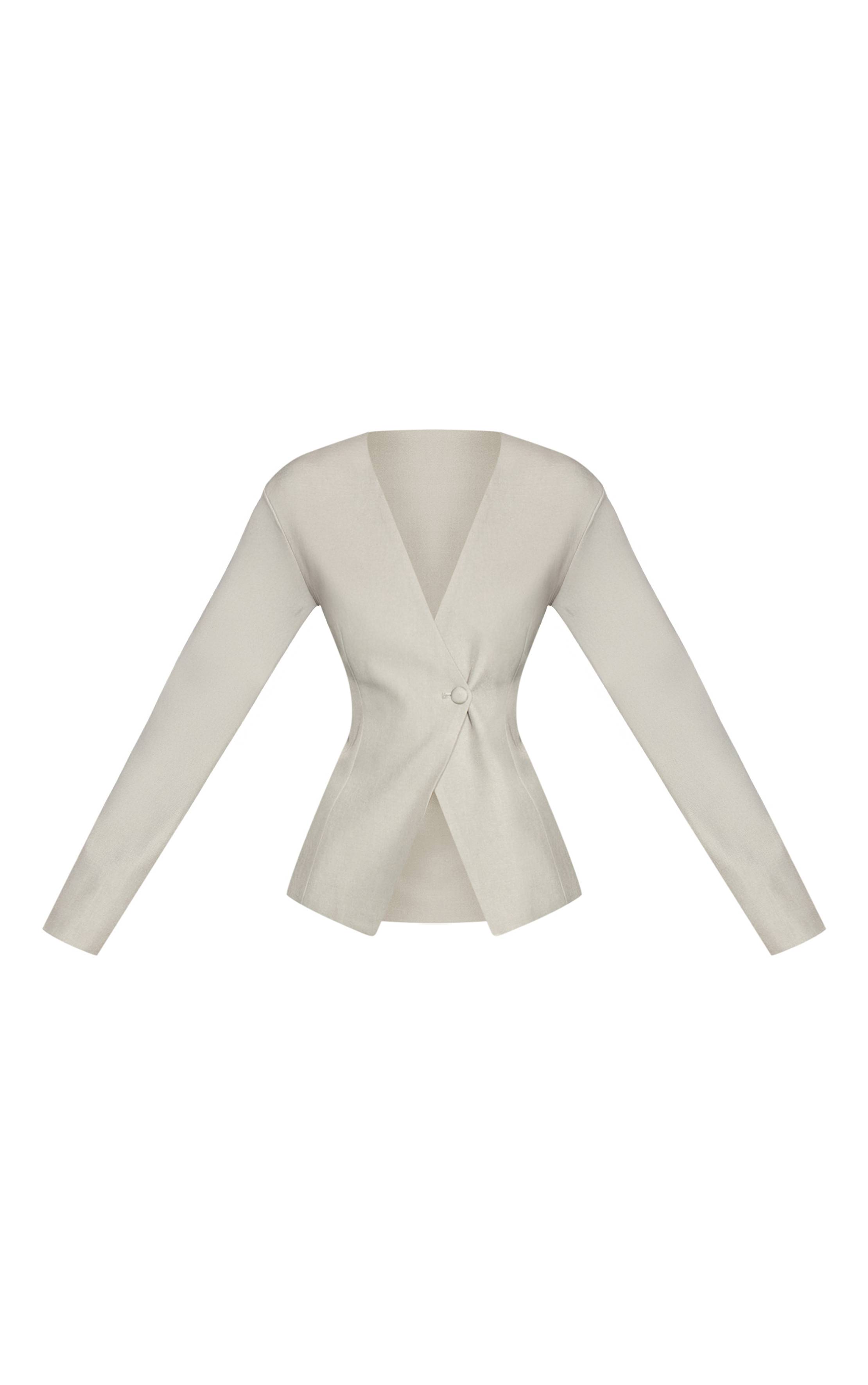 Vert Sauge Blazer Asymétrique Ajusté Avec Taille Cintrée