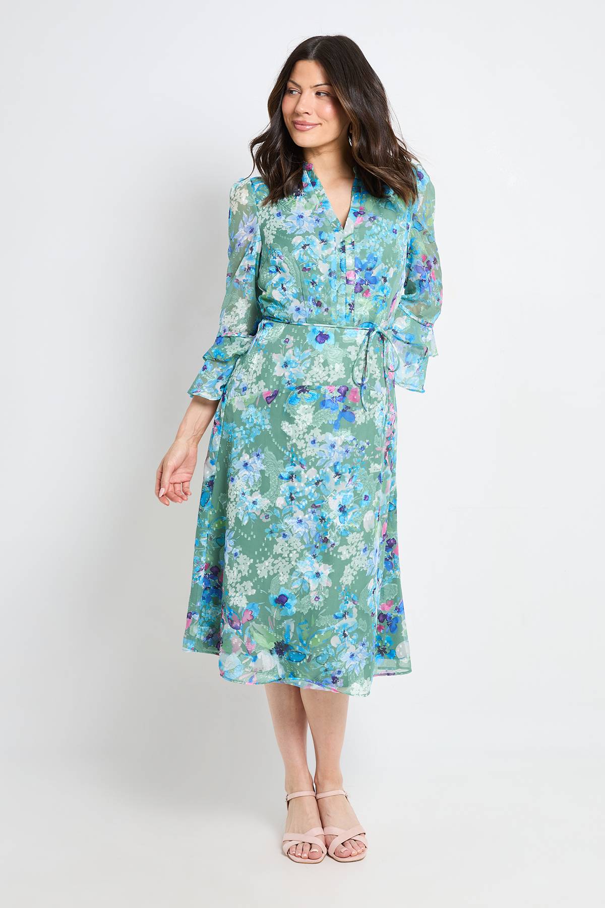 Wallis Robe Midi À Volants Et Motif Floral Dévoré