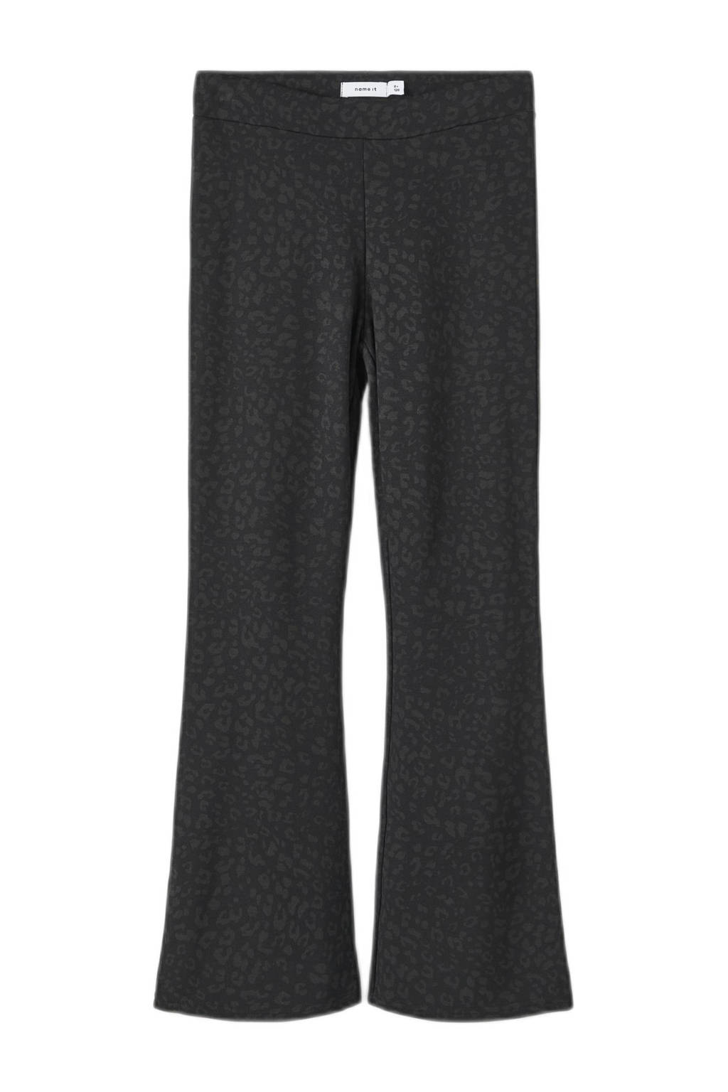 NAME IT flared broek NKFTRIKKALEO met panterprint zwart