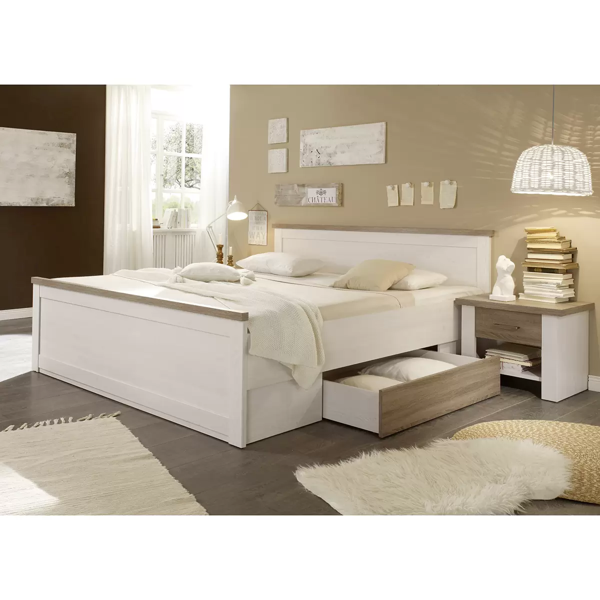 Bettanlage Luca 180 x 200 weiss,Sonoma Eiche