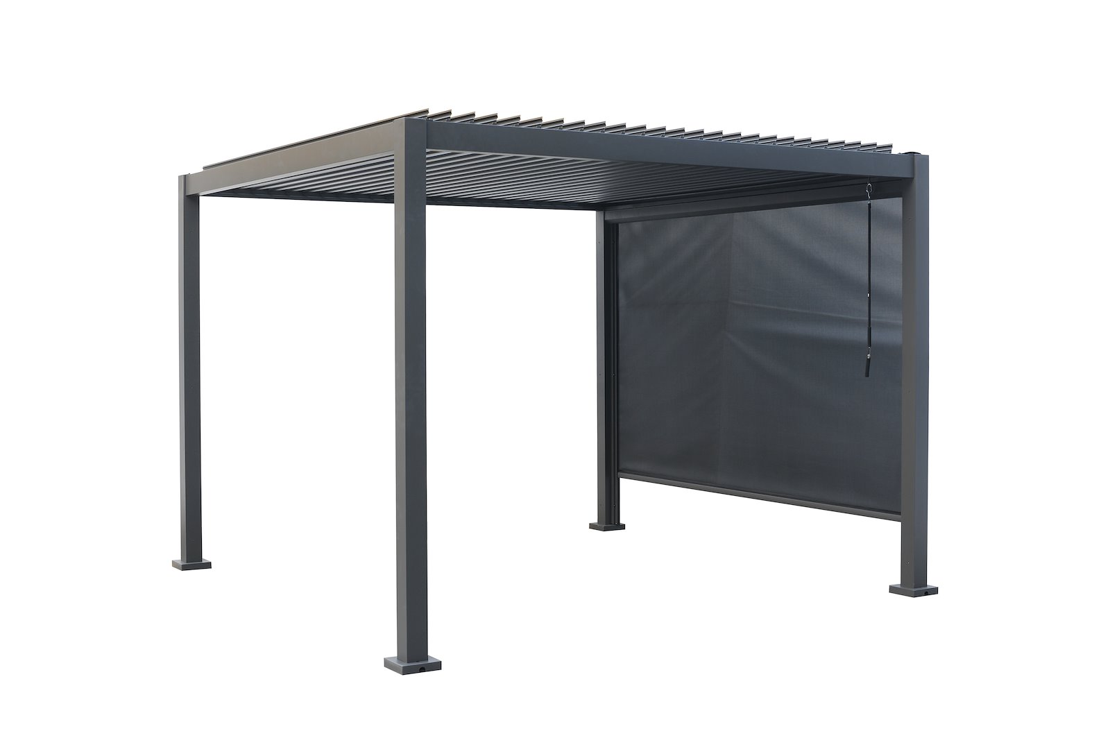 Manuell vegg til pergola Sortlakkert aluminium, grå tekstiler, med sveiv