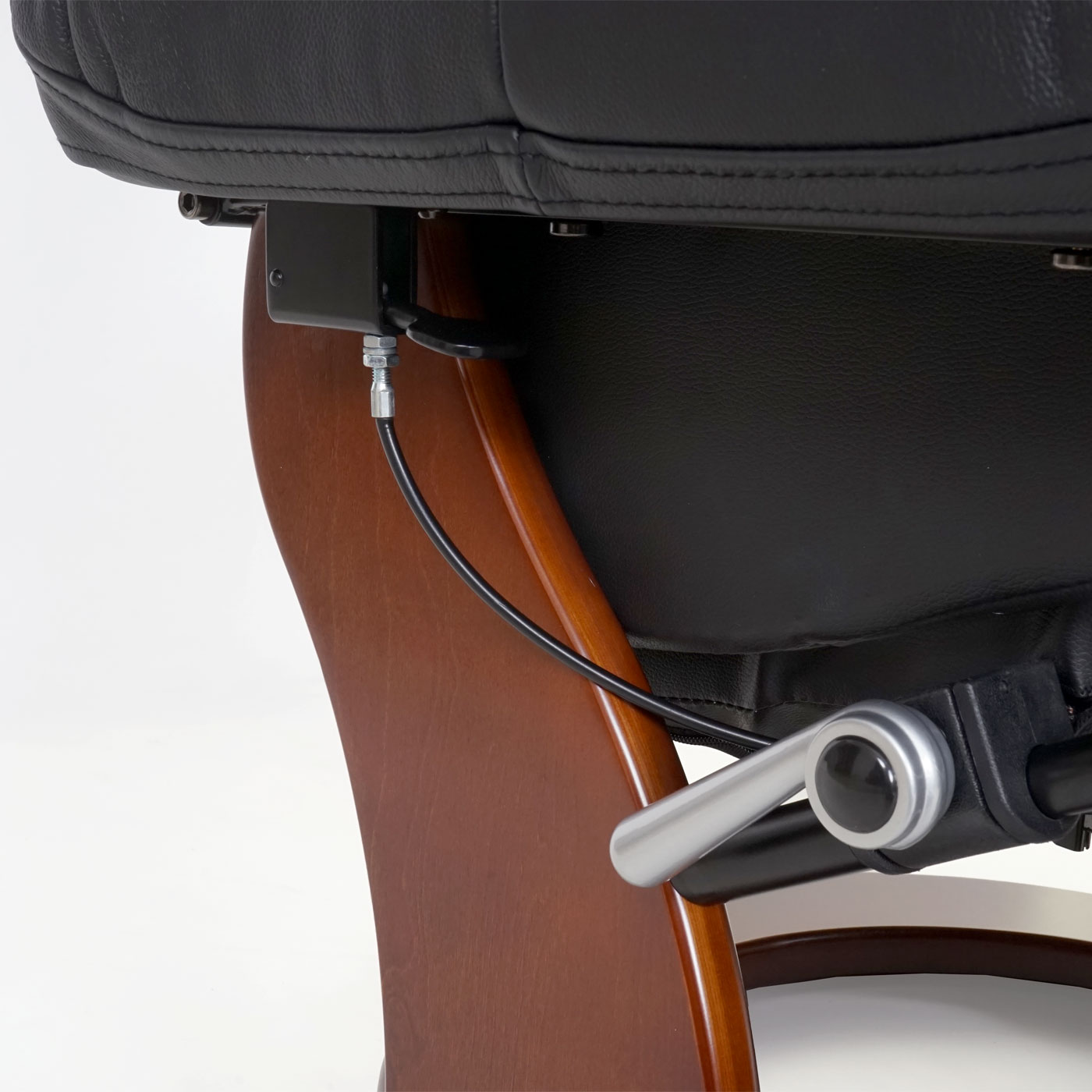 MCA Relaxsessel Windsor 2, Fernsehsessel Sessel, Echtleder 150kg belastbar ~ schwarz, Walnuss-Optik