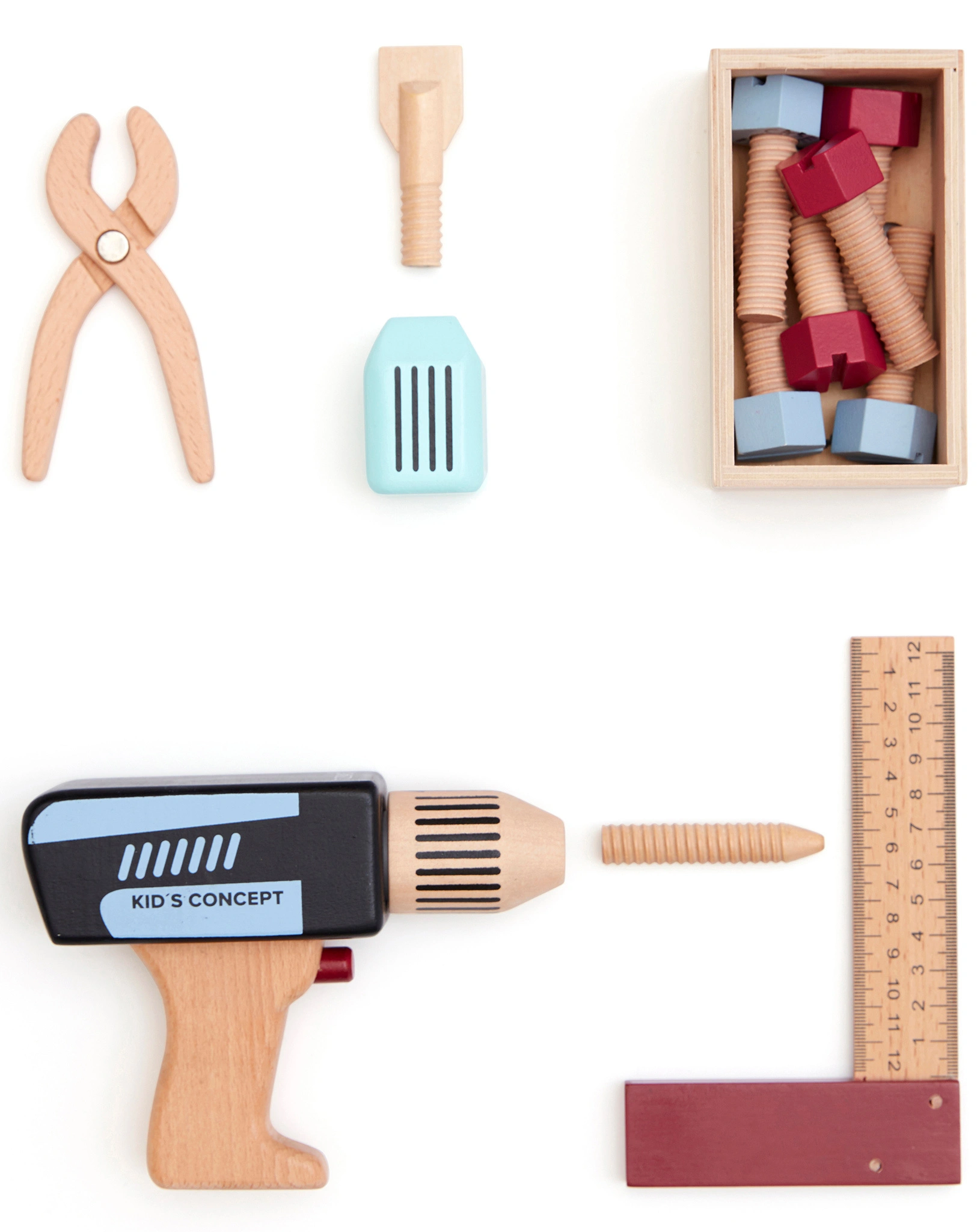 Holz-Werkzeugkoffer CRAFTSKIDS 12-teilig in bunt