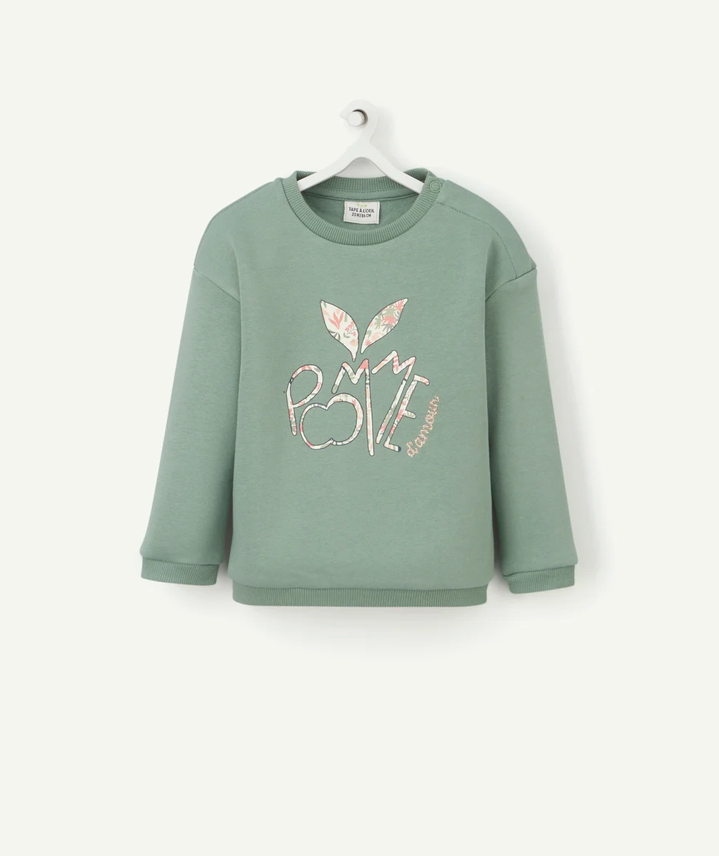 SWEAT BÉBÉ FILLE VERTE EN FIBRES RECYCLÉES IMPRIMÉ POMME