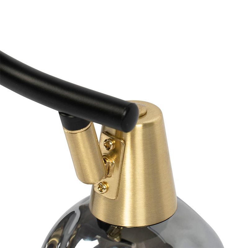Plafondlamp zwart met messing en glas smoke 2-lichts - Vidro