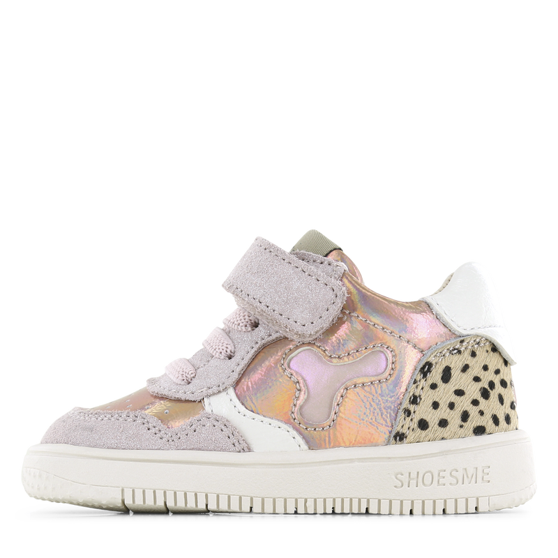Shoesme roze sneaker met panterprint Leer, Metallic, Suède | Meisjes schoen