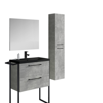 Atlantic Badkamermeubelset Sienna met Spiegel en Zwarte Wastafel - Beton 60 cm