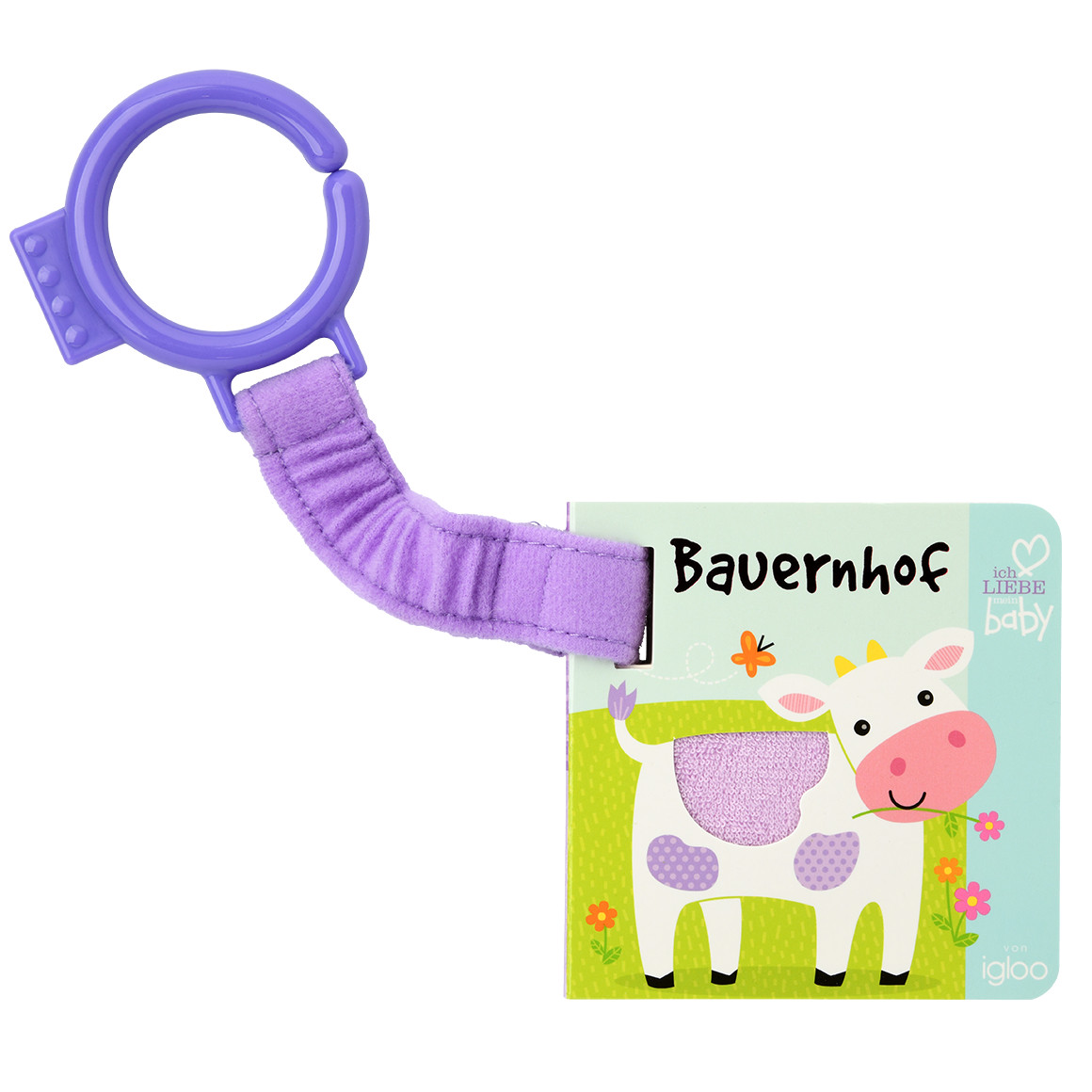 Topomini Baby Buggy-Buch Bauernhof mit Anhänger lila / türkis / bunt