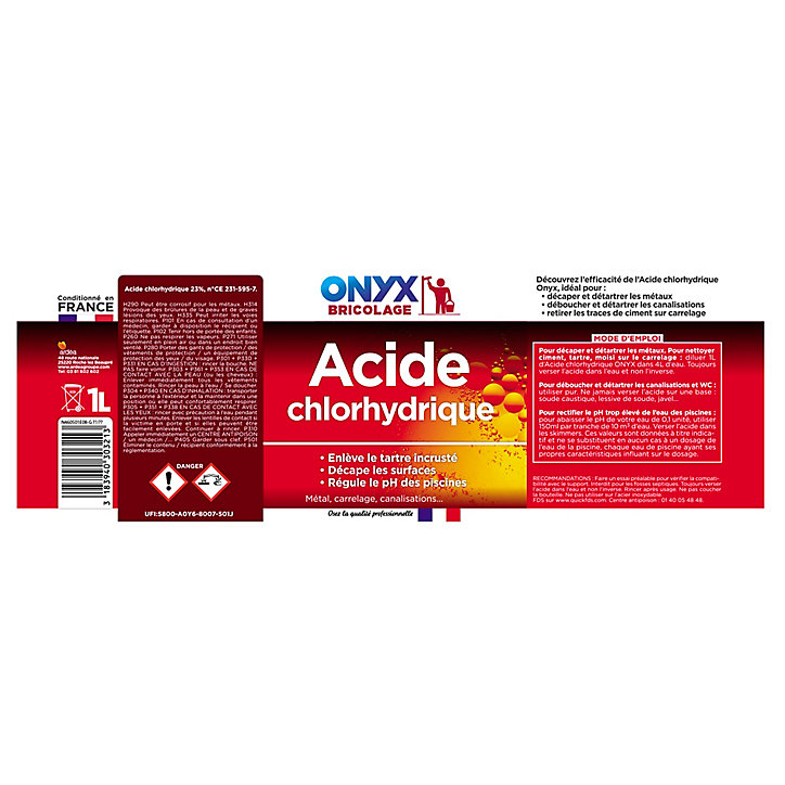 Acide chlorhydrique pour métal, carrelage, canalisations Onyx bricolage 1 L