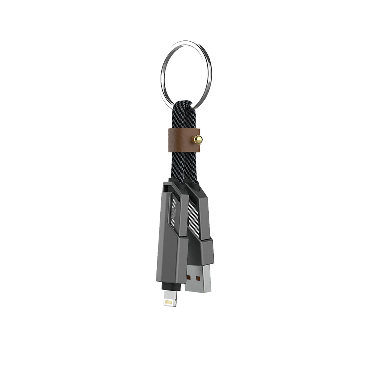 (1.5m) 240W 4in1 USB C / USB A auf USB C / Lightning Nylon Ladekabel Datenkabel mit Schlüsselanhänger Ladekabel (541456) - Schwarz
