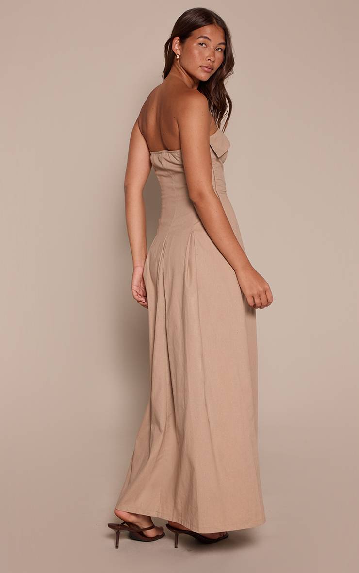 Taupe Robe Mi-longue Plissée À Bustier