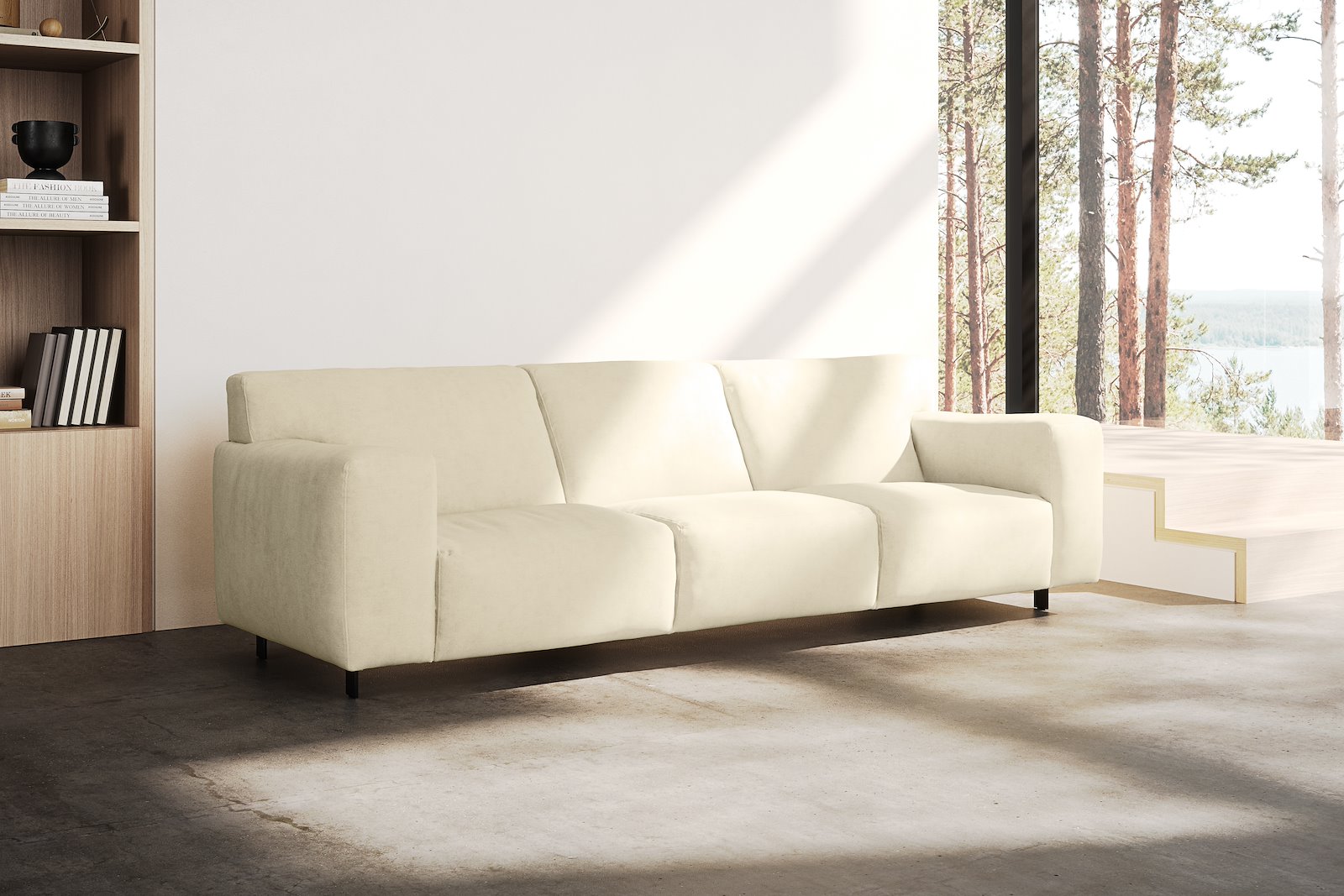 Vesta 4-seter I Tekstil Velvety Ivory, standardsøm, sort metallben 10 cm, Comfort CM