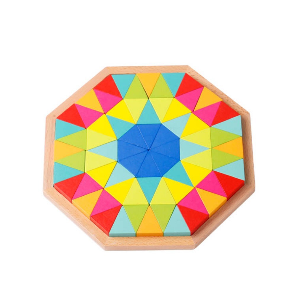 Tooky Toy Holzpuzzle Achteck TKG038, 73-teilig, Holzsockel, 72 bunte Dreiecke bunt