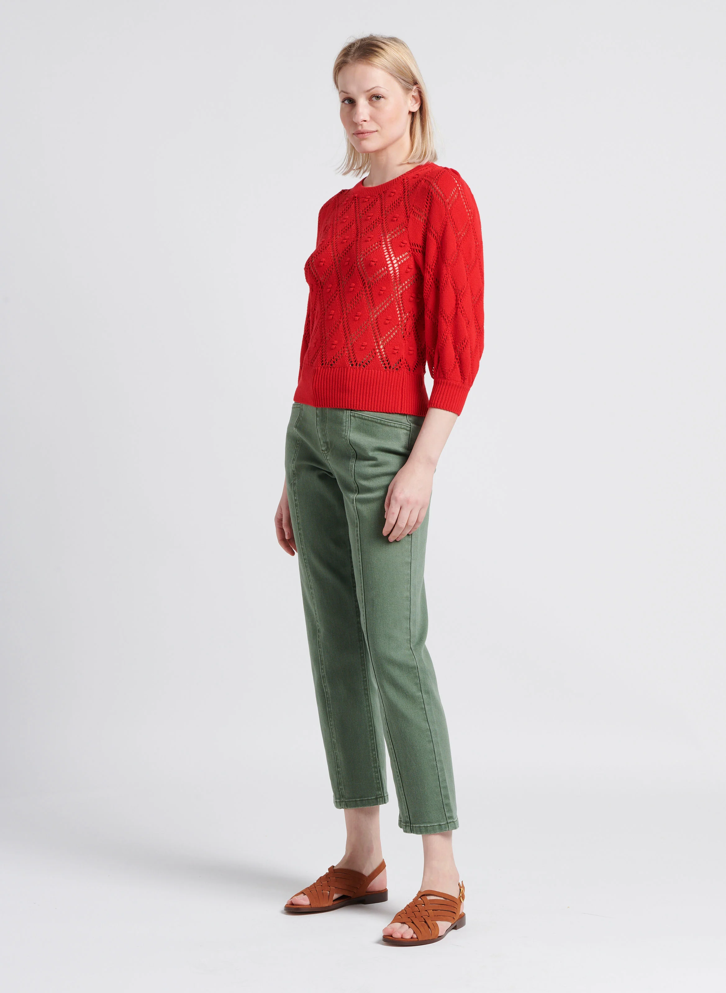 TRIO LIDA - Jean droit taille haute en coton mélangé | Vert
