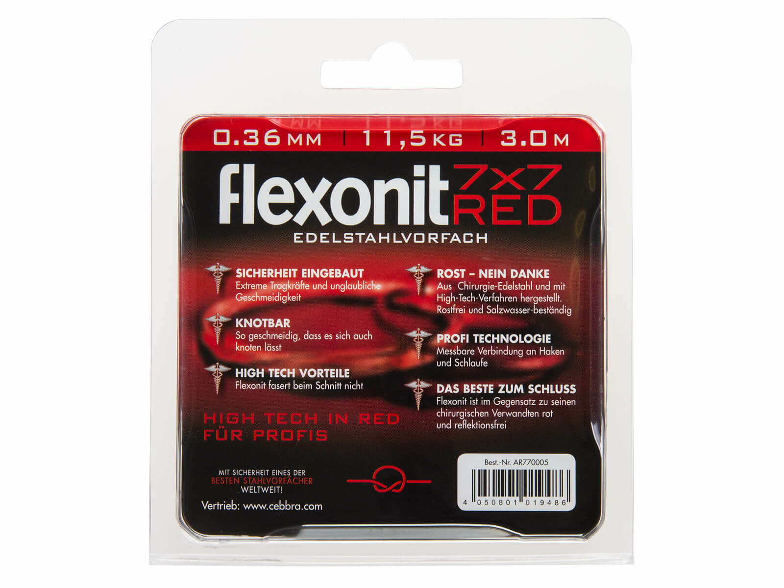 3 m flexonit Stahlvorfach 7x7 RED - 11.5 kg (0.36 mm)