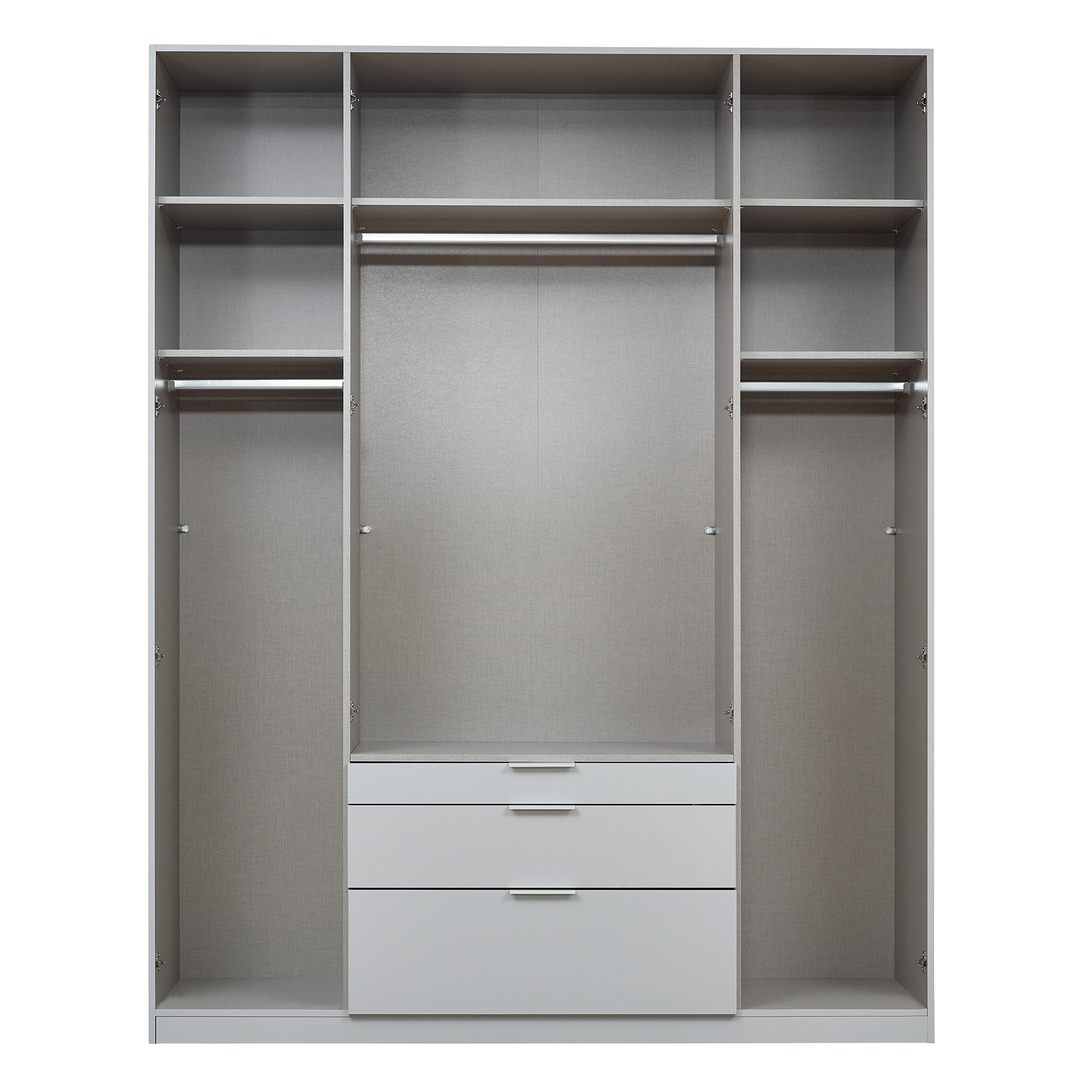 Drehtürenschrank - seidengrau - Kristallglasspiegel - 3 Schubkästen - 4-türig - 181x229 cm