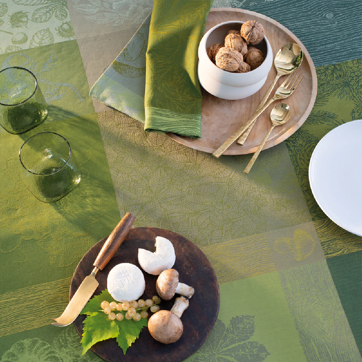 Nappe enduit imperméable pur coton vert 175x175 Garnier Thiebaut