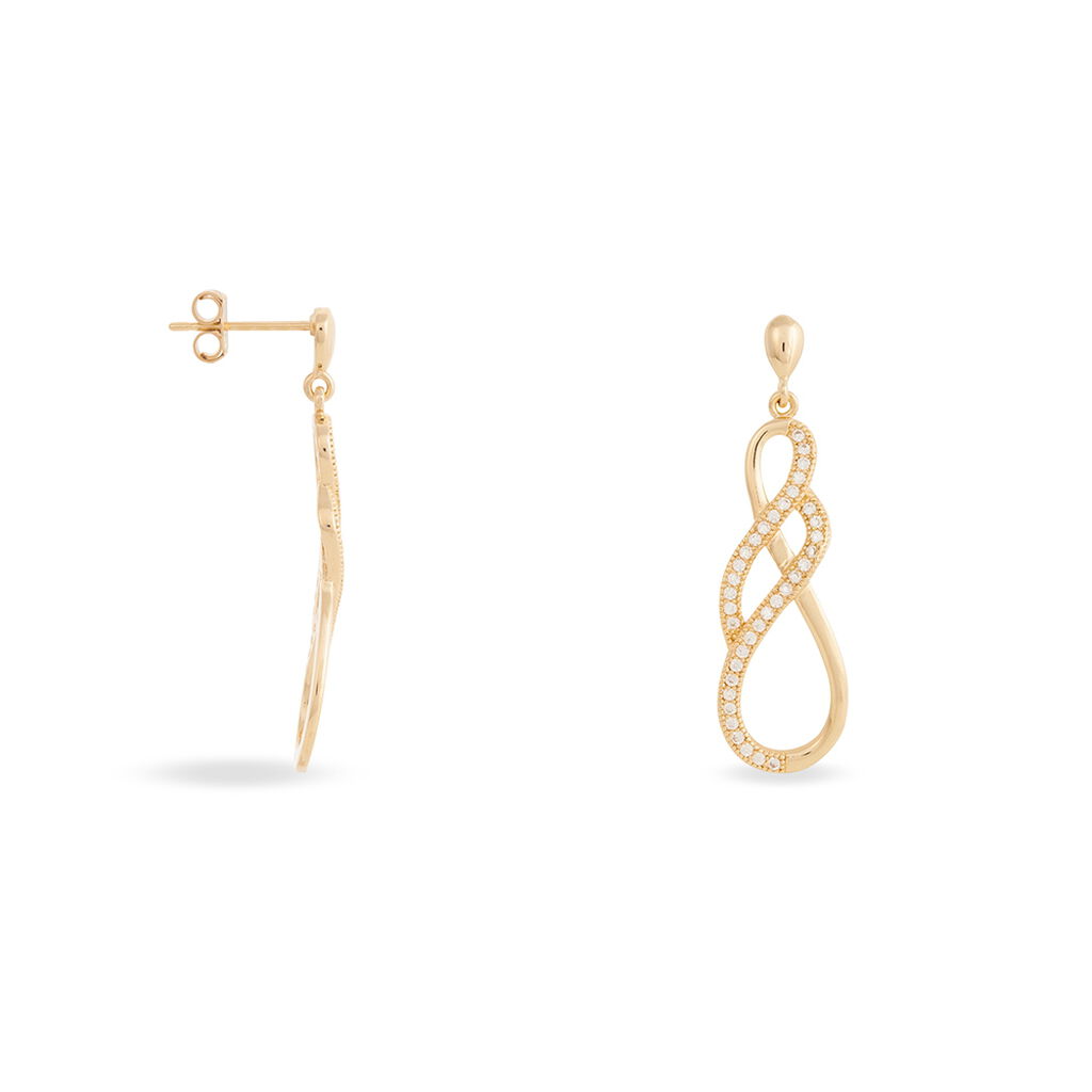 Boucles D'oreilles Pendantes Rajah Plaqué Or Jaune Oxyde De Zirconium