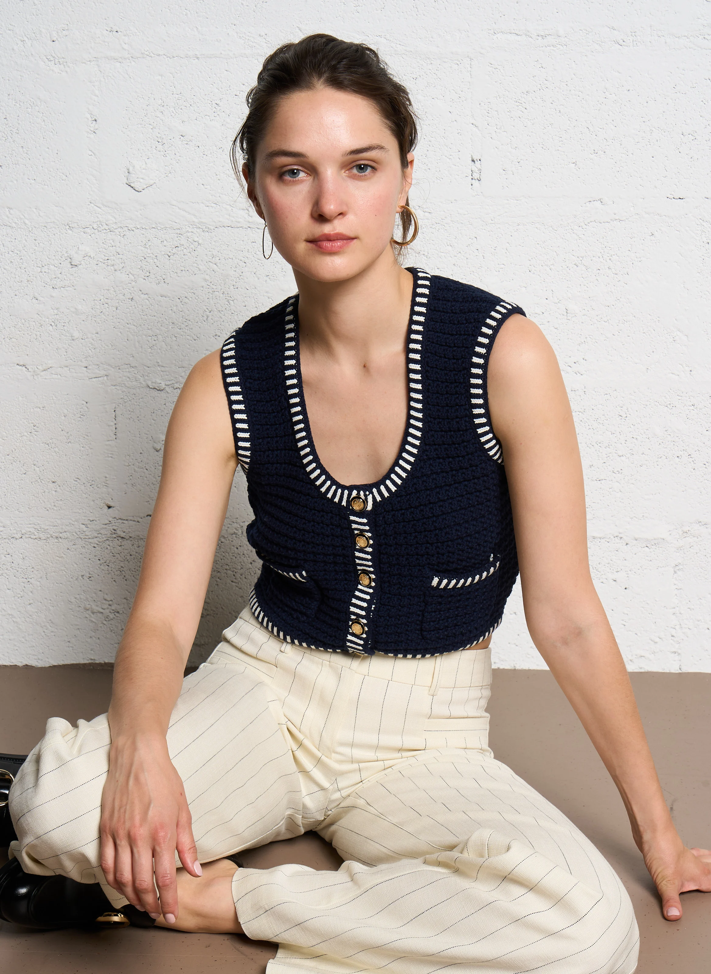 GUSTAVE - Gilet col rond en coton mélangé | Bleu