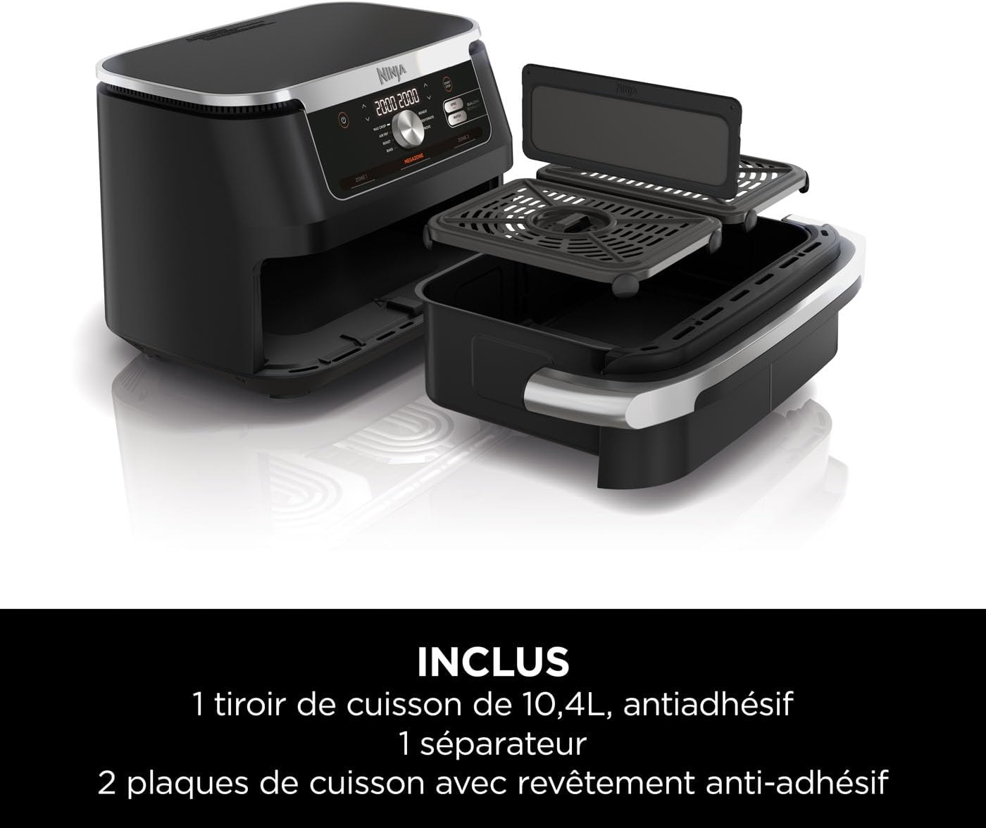 NINJA Foodi FlexDrawer Air Fryer 2 Compartiments Avec Séparateur Amovible, Grande Capacité 10.4L, Air Fryer 7-en-1, Max 240°C, Pièces Antiadhésives Am