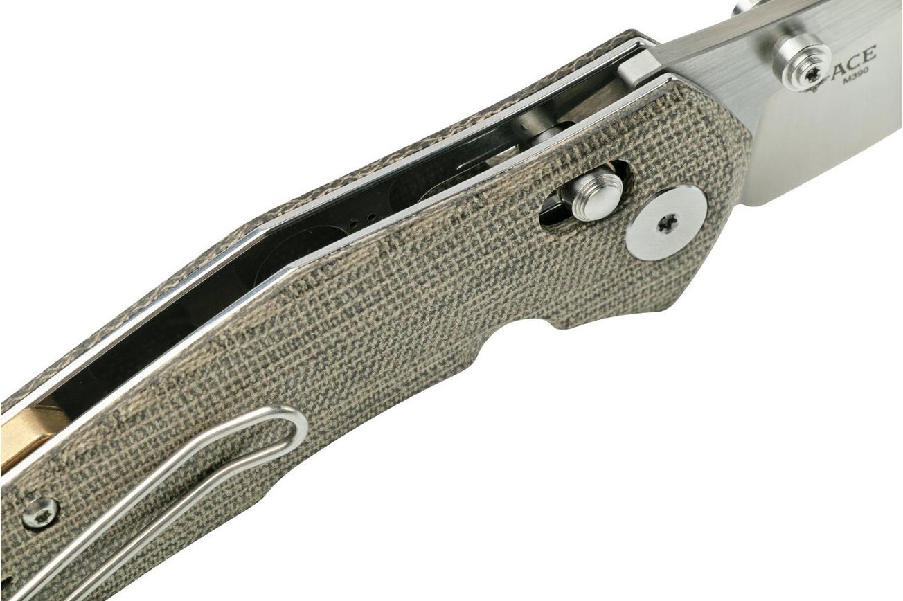 GiantMouse ACE Nazca Green Canvas Micarta zakmes, Ansø en Voxnaes design