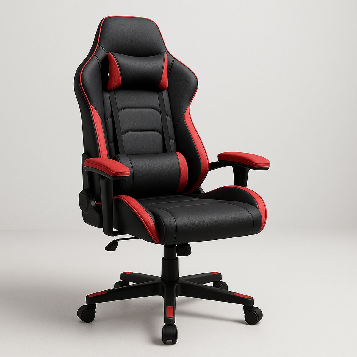 Gaming Stuhl schwarz/rot, PU-Leder, verstellbar, mit Kopf- und Lendenkissen