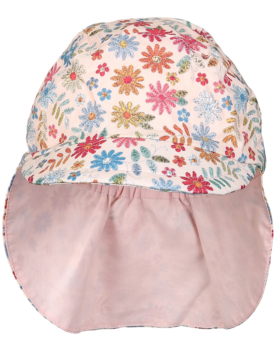 Schirmmütze SOMMERBLUMEN mit Nackenschutz in rosa