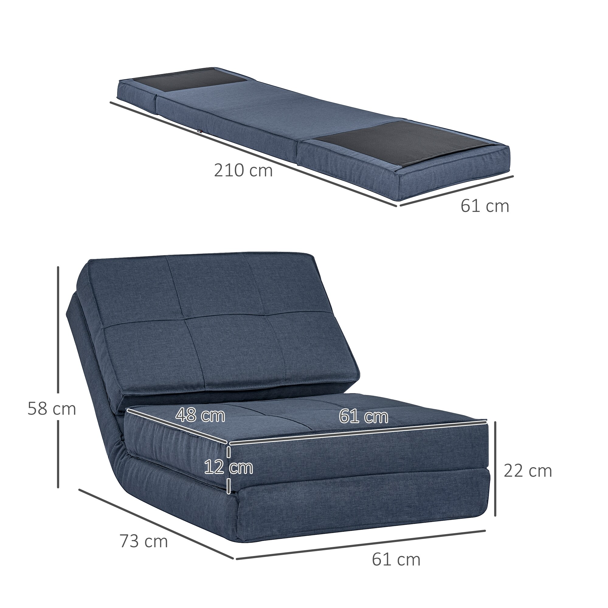 HOMCOM Bodensofa mit Sitzkissen blau 61L x 73B x 58H cm