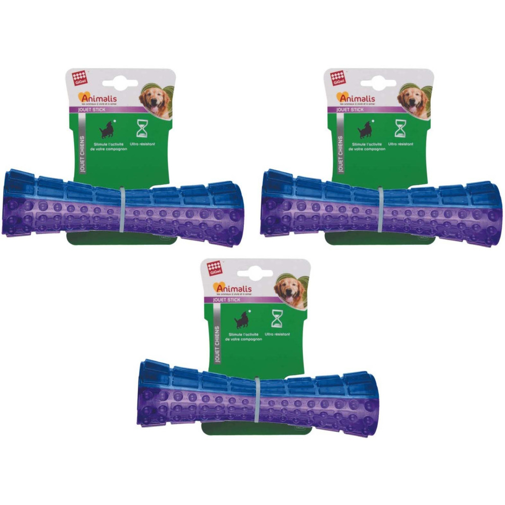 Stick chien en plastique coloré 15 cm (lot de 3)