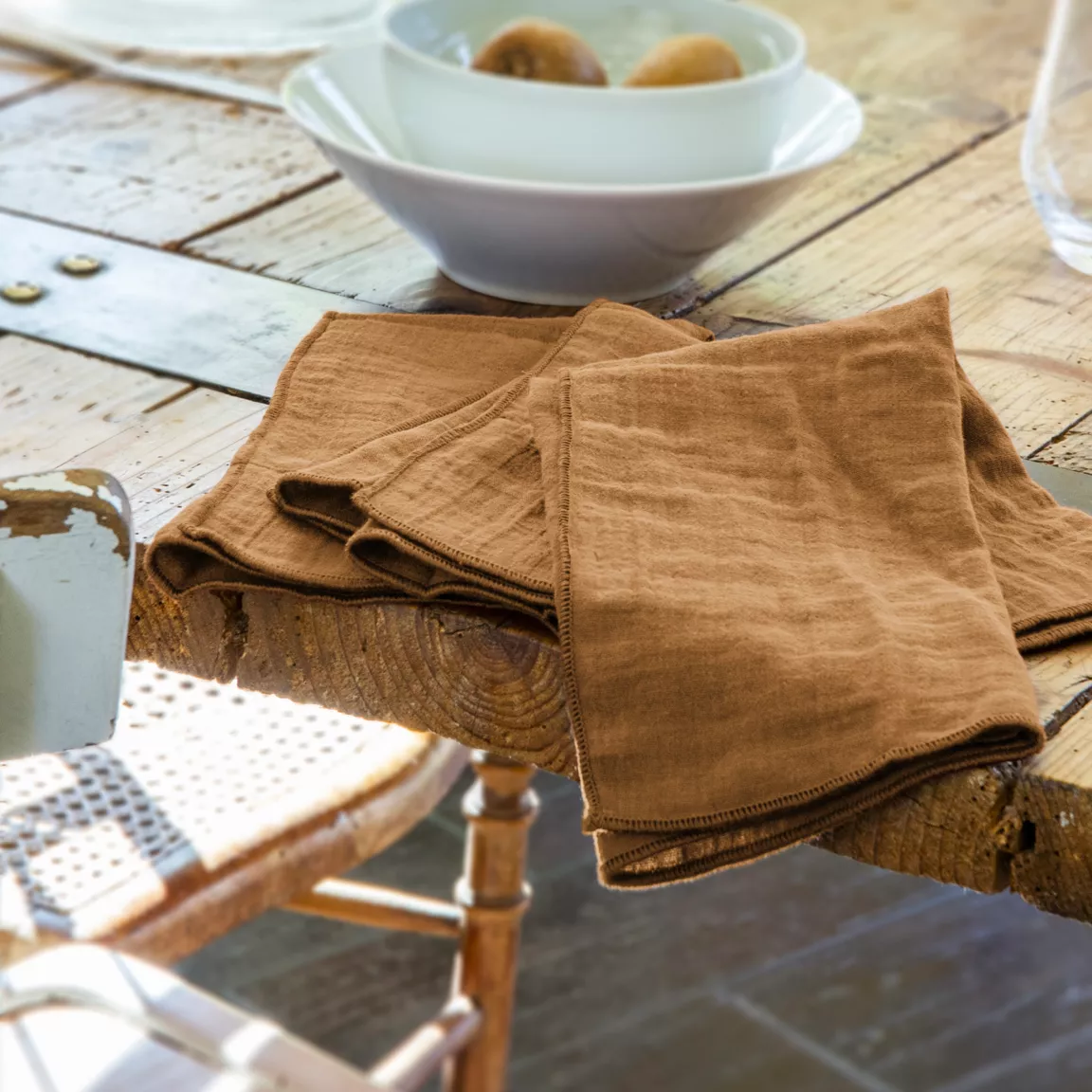 Lot de 3 serviettes gaze de coton (40 x 40 cm) Gaïa Camel