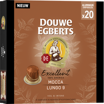 Douwe Egberts Excellent Mocca Lungo 9 Gemalen Koffie 20 Capsules 104 g