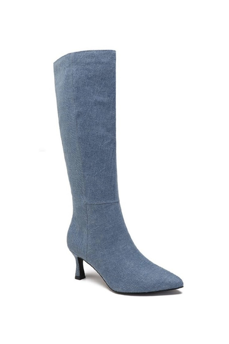 Bottes bleu clair à petits talons en denim