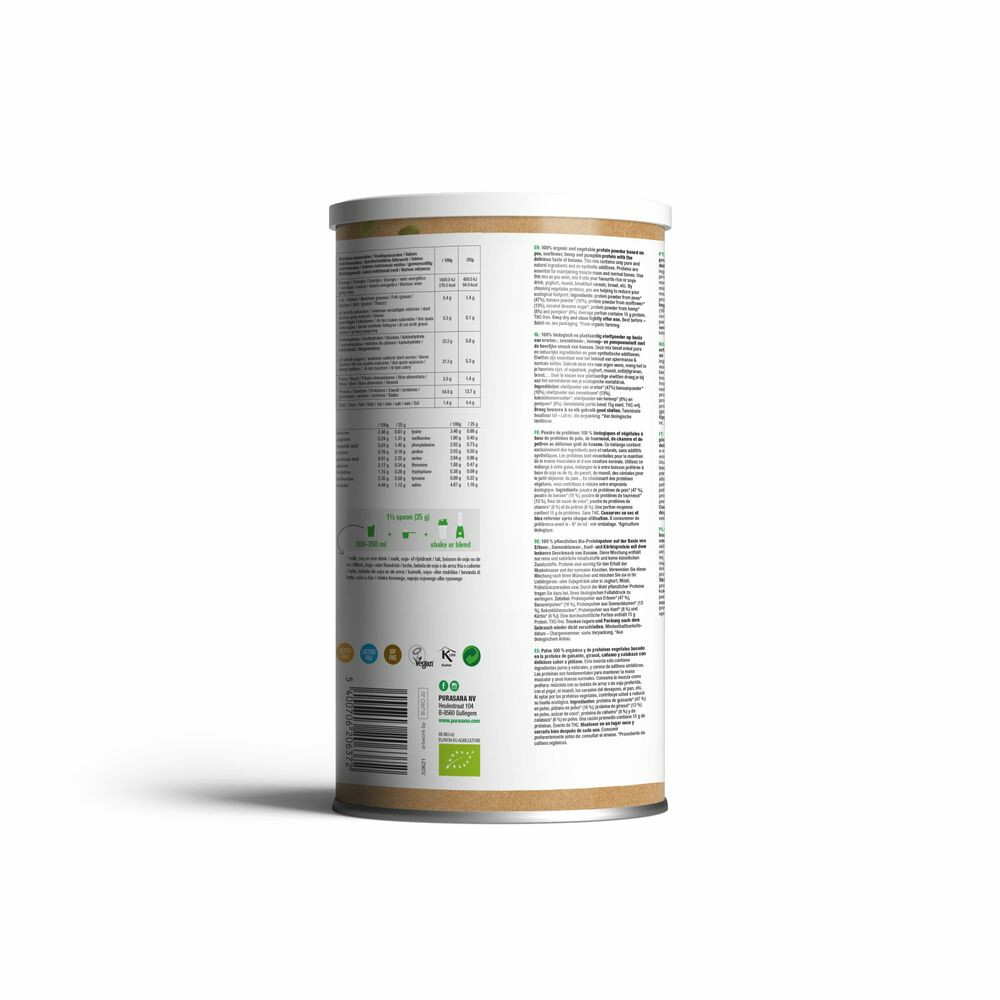 Purasana Vegan Erwt Hennep Zonnebloem Pompoen Proteine Mix Banaan BIO 400 gr