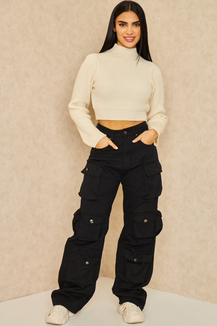 Jeans large à multiples poches cargo noir