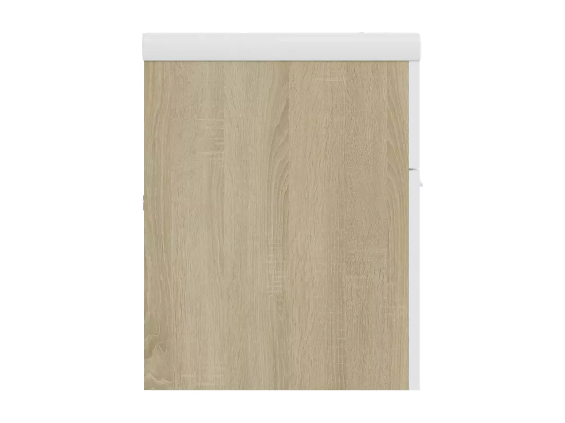 Armoire d'évier et lavabo intégré Blanc/chêne sonoma Aggloméré