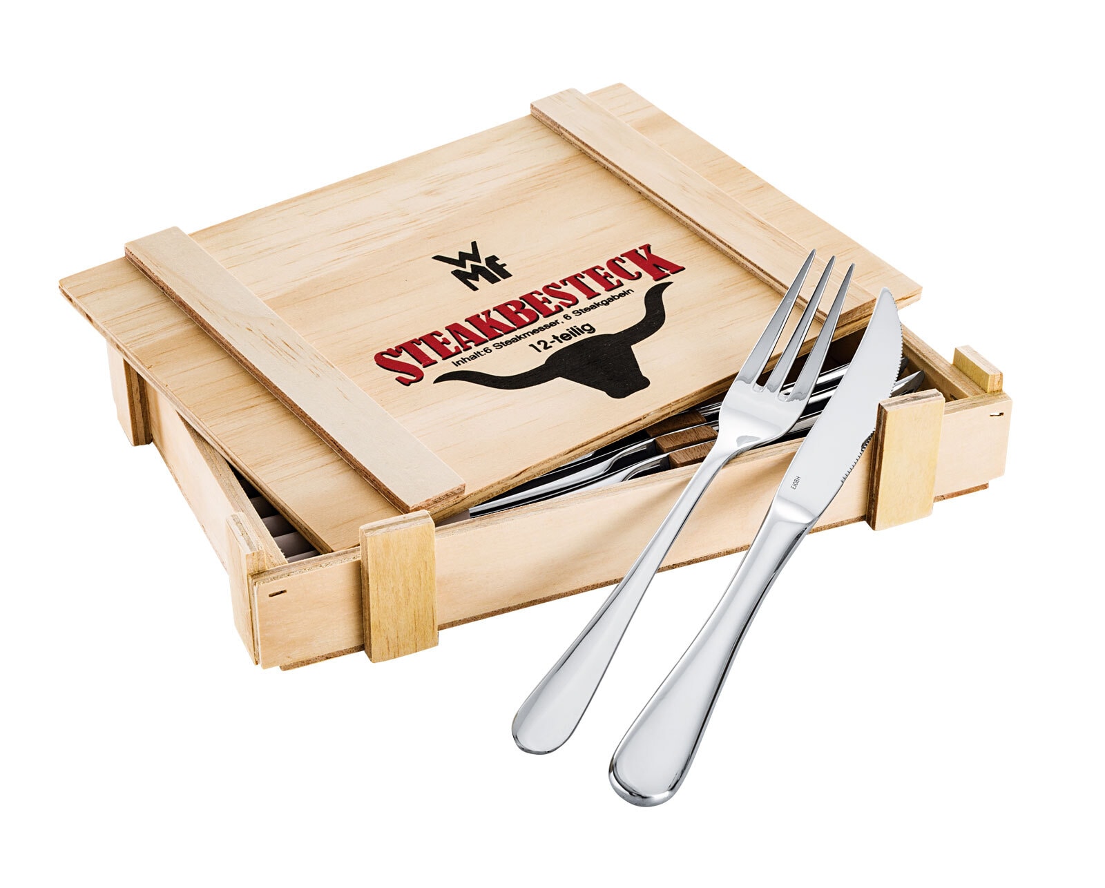 WMF Besteckset Steak 12-teilig Holz /Edelstahl silberfarbig