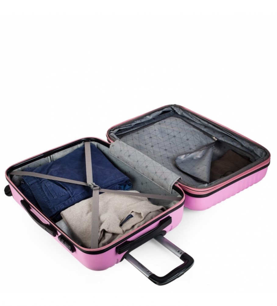 Mala rígida média com 4 rodas ITACA T71560 rosa - 66 x 41 x 27 cm -