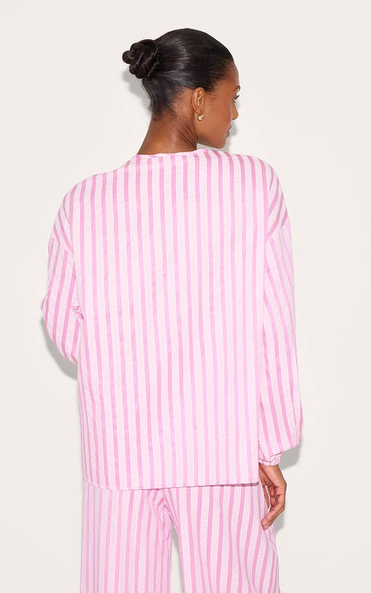 Rose Chemise Texturée À Rayures Avec Nœud Devant