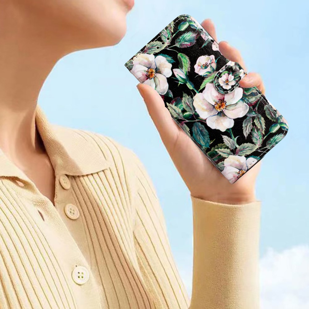 iPhone 16 Pro Leder Tasche Hülle mit Kartenfach Magnolien