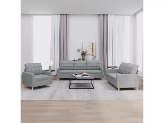 Ensemble de canapés 3 pcs avec coussins Gris clair Tissu