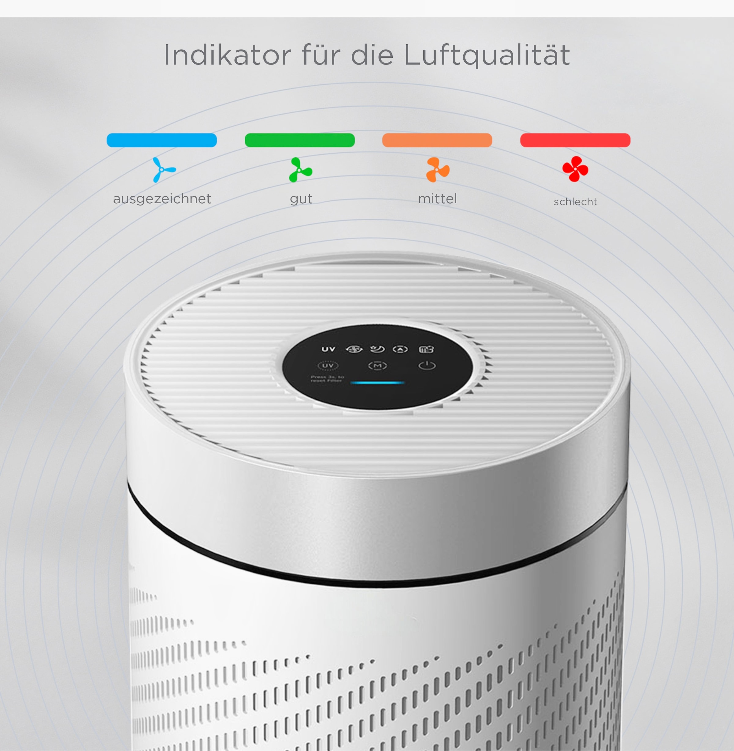 Hanseatic Luftreiniger »»KJ250«« für 65 qm Räume 22W, Top Filterstystem für Allergiker mit Ionentechnologie
