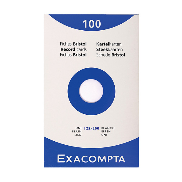 100 fiches bristol unies 12,5 x 20 cm  Exacompta coloris blanc, la boîte