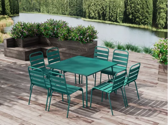 Table de jardin carrée L.120 cm en métal - Bleu canard - MIRMANDE de MYLIA