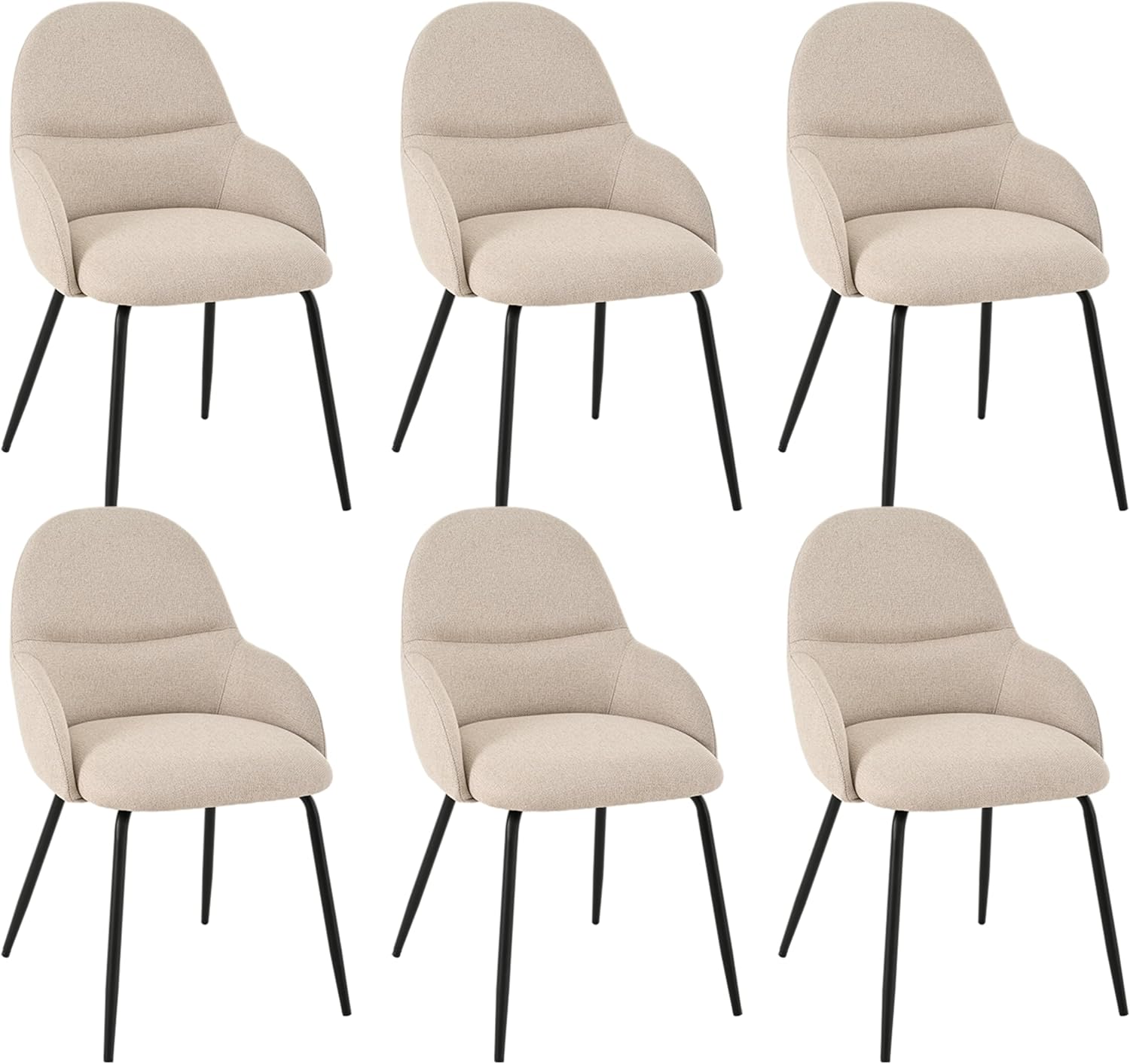Esszimmerstühle 6er Set mit Armlehne – Ergonomische Polsterstühle, Moderne Küchenstühle mit Leinenbezug & Metallbeinen, Gepolsterte Stühle für Wohnzimmer, Esszimmer, Küche, Beige