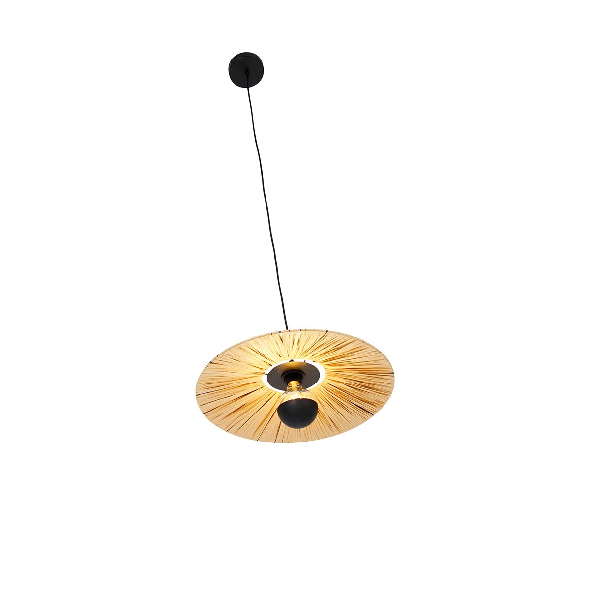 Landelijke hanglamp zwart met touw 45 cm - Leia