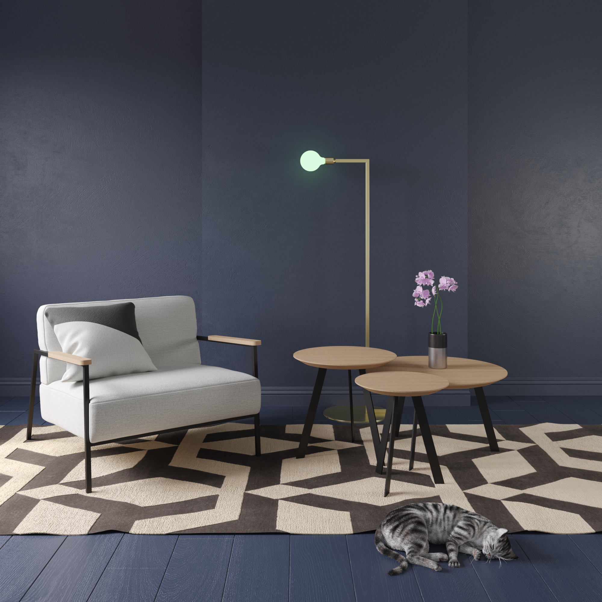 Salontafel New Co Ø40 zwart onderstel, light 3041 eiken